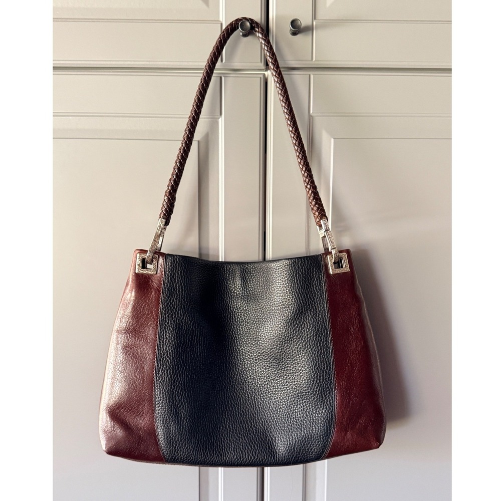 Brighton Vintage Charlotte Pebbled Leather Shoulder Purse, Brown Black,OS - Picture 1 of 10